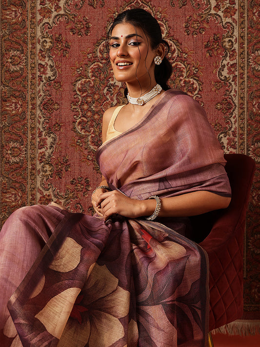 Floral Printed Cotton Silk Tissue Saree