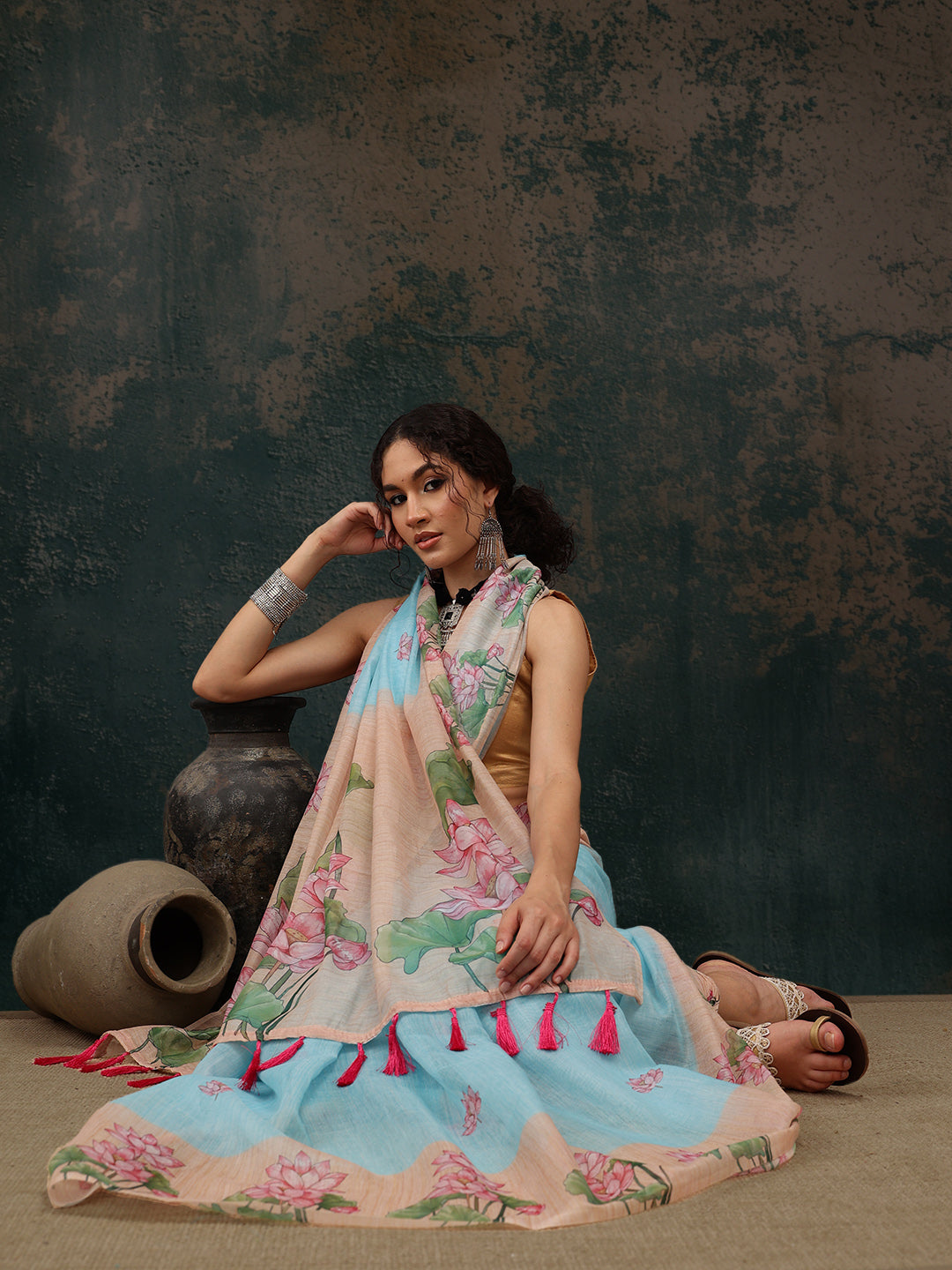 Kalamkari Cotton Blend Printed Saree