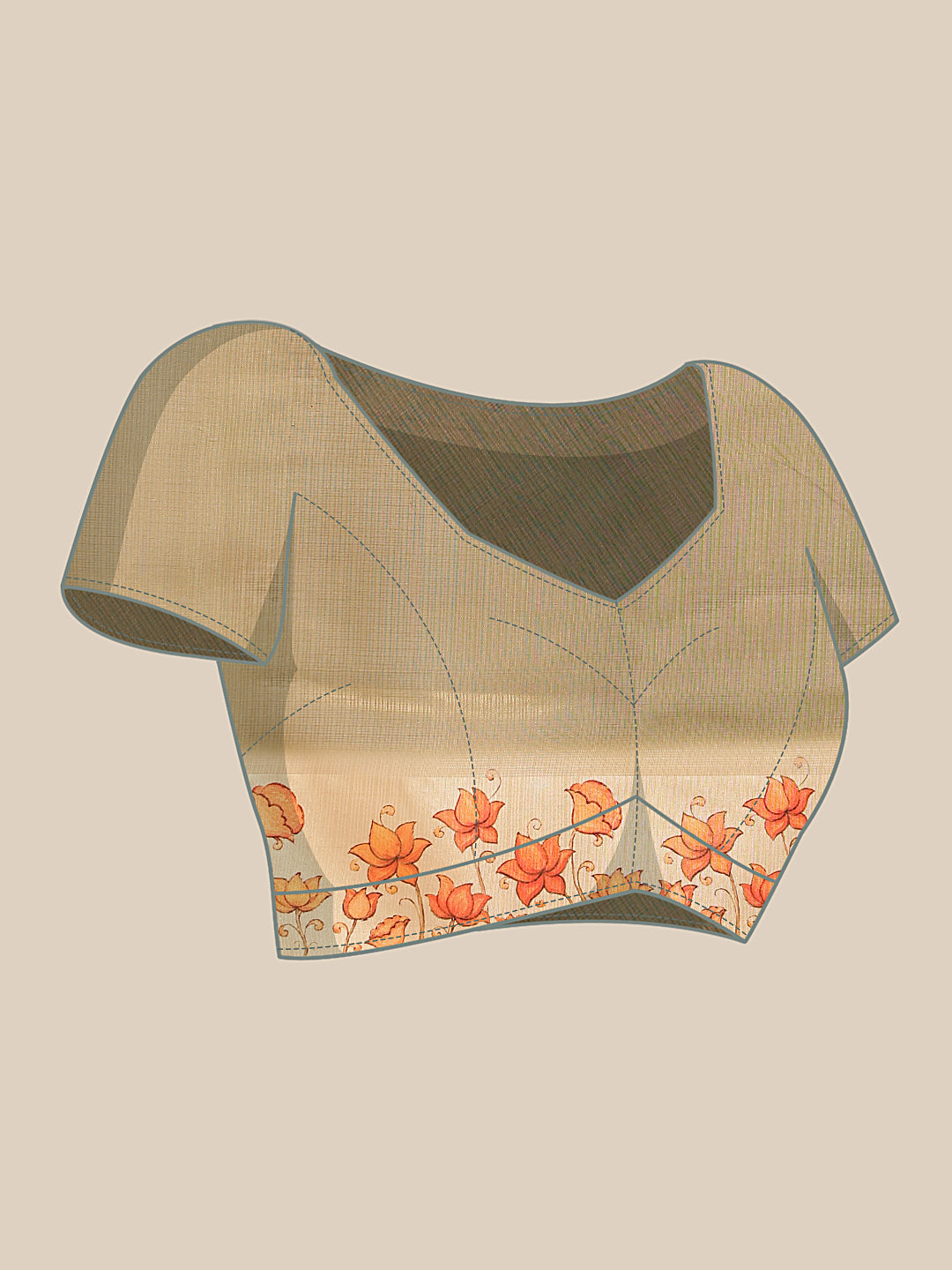 Olive Brown Floral Border Saree with Traditional Art Print Pallu