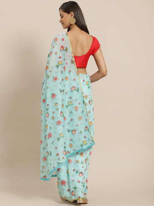 Floral Printed Organza Saree