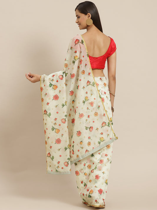 Floral Printed Organza Saree