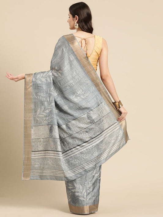Soft Silk Floral Printed Zari Woven Border Saree