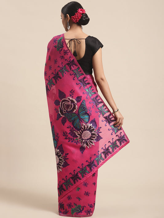 Women's Pure Cotton Jamdani Woven Saree With Unstitched Blouse Piece