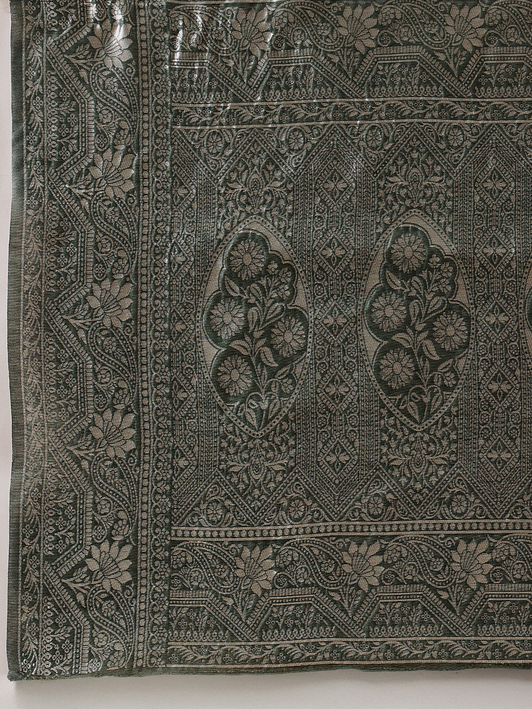 Green & Silver Threads Work Cotton Jamdani Saree