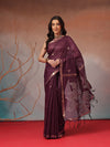 Cotton Blend Woven Design Handloom Premium Jamdani Saree With Tassels