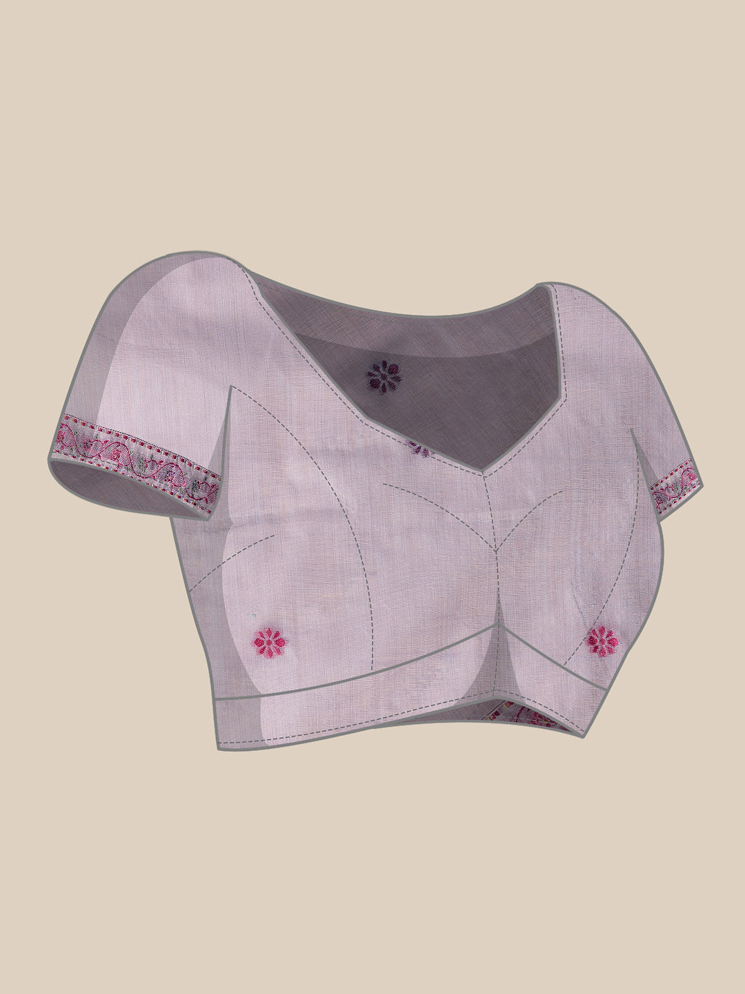 Handloom Inspired Premium Cotton Saree With Animal Motifs – Purple – view 7