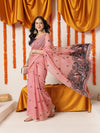 Handloom Inspired Premium Cotton Saree With Animal Motifs – Pink