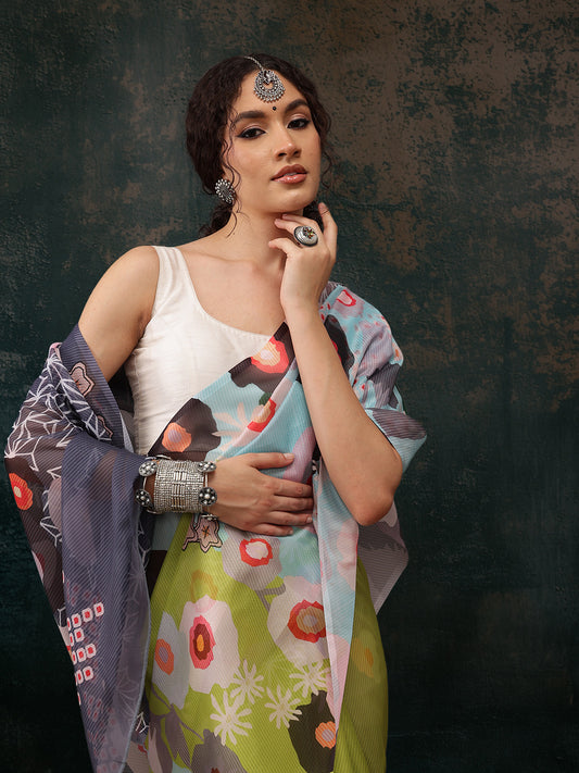 Abstract Chanderi Polyester Silk Saree