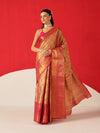 Floral Baluchari Silk Saree With Zari Woven Rich Pallu & Contrast Border