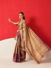 Floral Baluchari Silk Saree With Zari Woven Rich Pallu & Contrast Border
