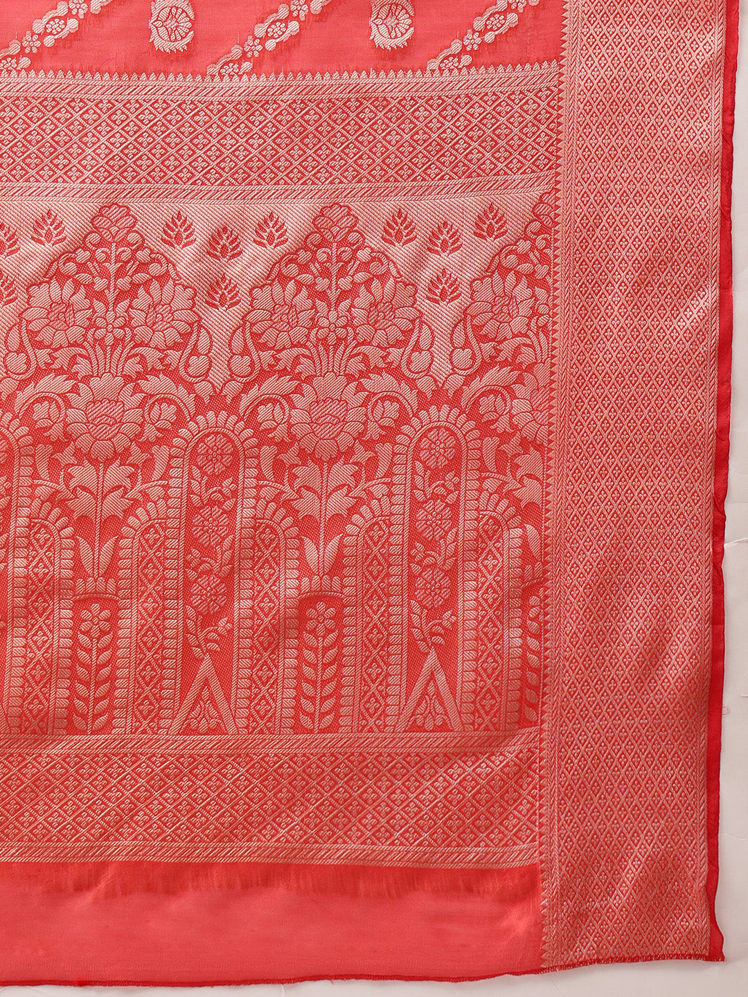 Organza Soft Silk Red Saree With Floral Border