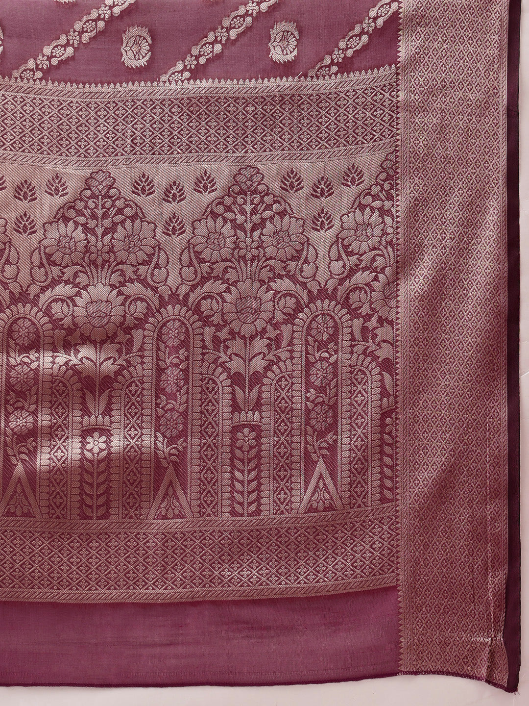 Organza Soft Silk Wine Saree With Floral Border