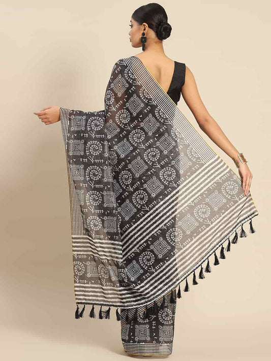 Digital Printed Cotton Blend Chanderi Saree