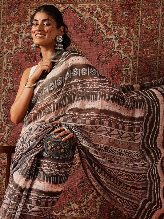 Digital Printed Chanderi Saree