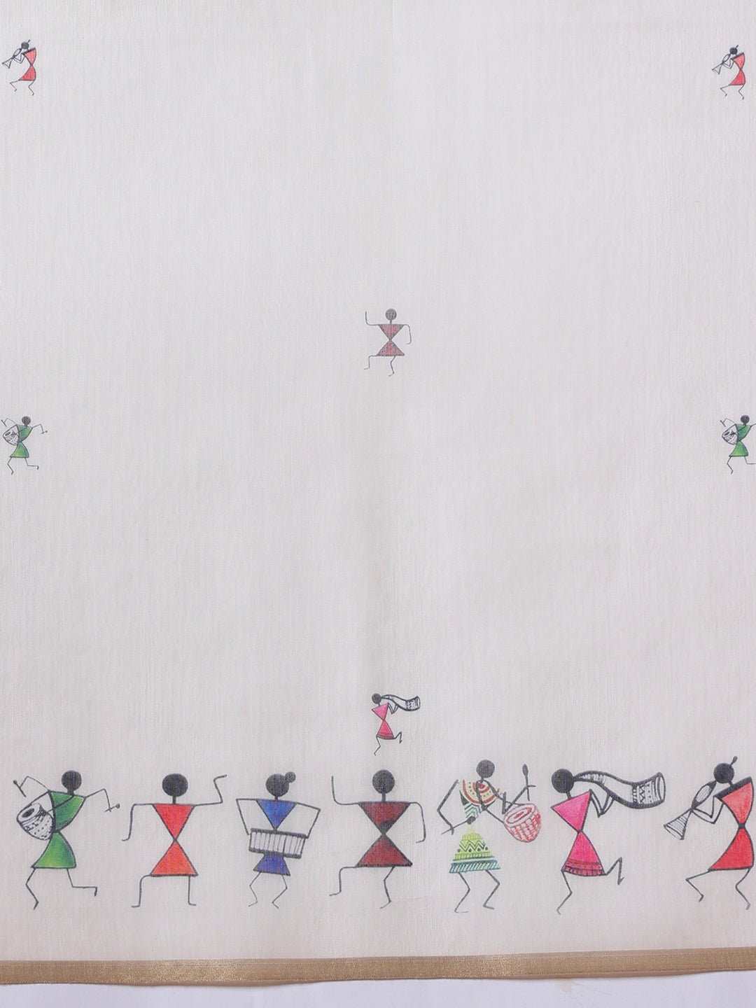 Warli Printed Cotton Blend Chanderi Saree With Printed Blouse Piece