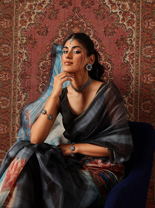 Digital Printed Chanderi Saree