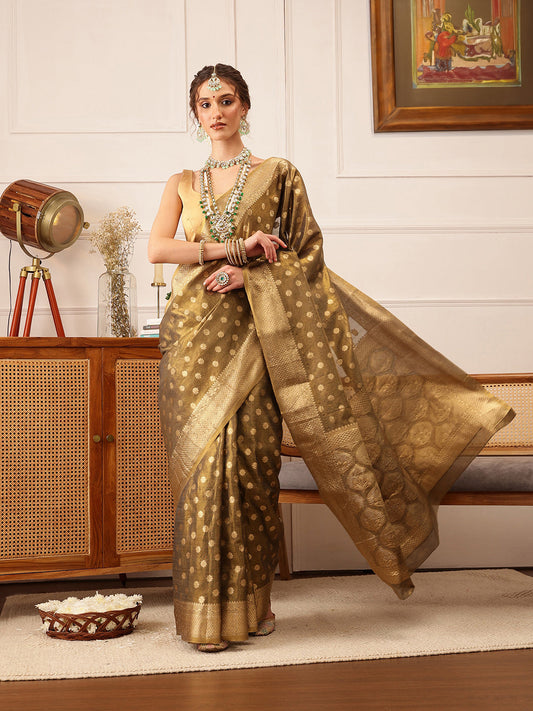 Women's Kanjivaram Tissue Silk Zari Woven Saree