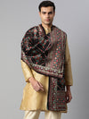 Men's Black and Gold Toned Pure Cotton Dupatta With Embroidered Woven Design