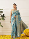Banarasi Soft Silk Peacock Border Zari Woven Saree With Unstitched Blouse Piece