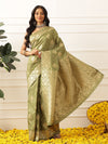 Banarasi Soft Silk Peacock Border Zari Woven Saree With Unstitched Blouse Piece