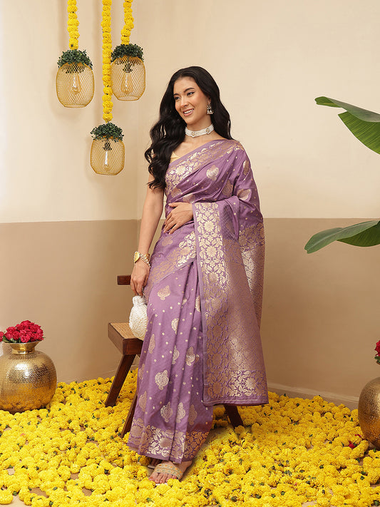 Banarasi Soft Silk Peacock Border Zari Woven Saree With Unstitched Blouse Piece