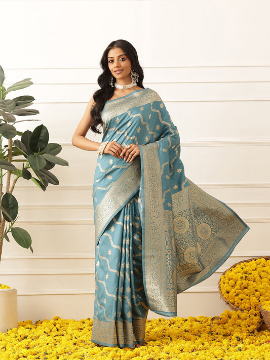Banarasi Soft Silk Lahariya Work Zari Woven Saree With Unstitched Blouse Piece