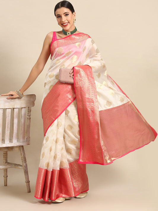 Women's Kanjiwaram Silk Woven Kasavu Saree