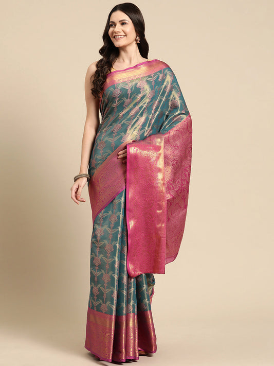 Ethnic Motifs Zari Woven Tissue Silk Saree