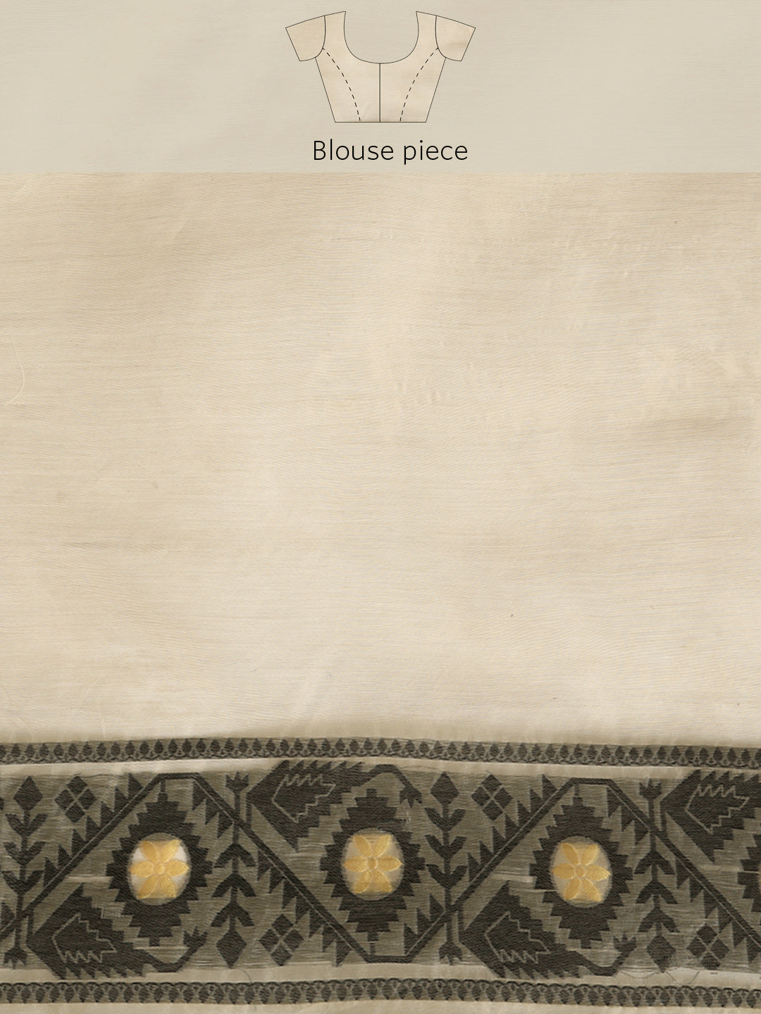 Woven Design Ethnic Motifs Phulkari Pure Cotton Jamdani Saree – Beige & Black – view 8