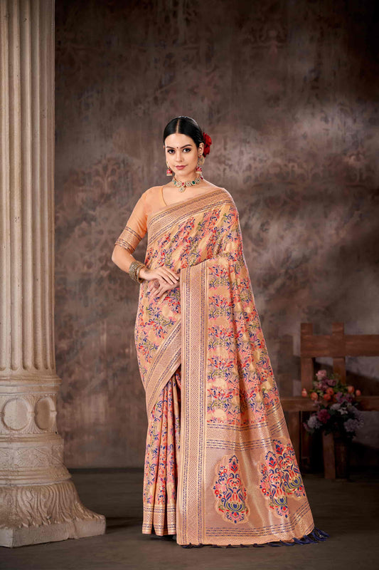 Pink & Multicolored Floral Silk Blend Saree