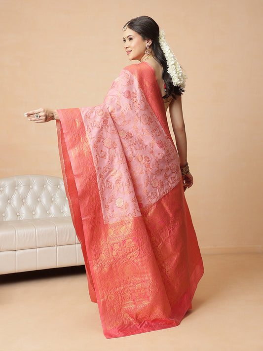 Woven Design Banarasi Cotton Silk Saree With Zari Border