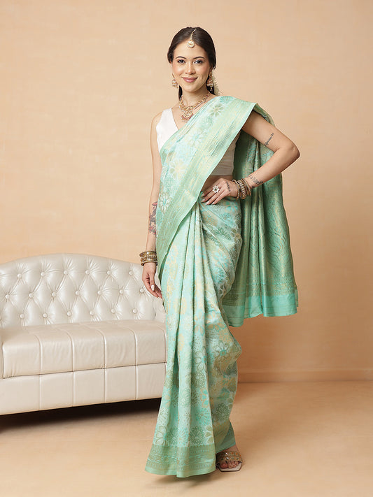 Woven Design Banarasi Cotton Silk Saree With Zari Border