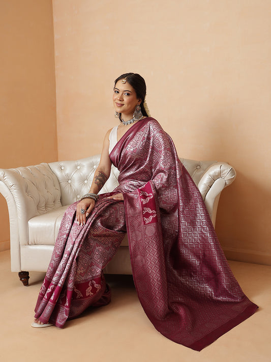 Floral Design Banarasi Silk Sarees With Zari Work