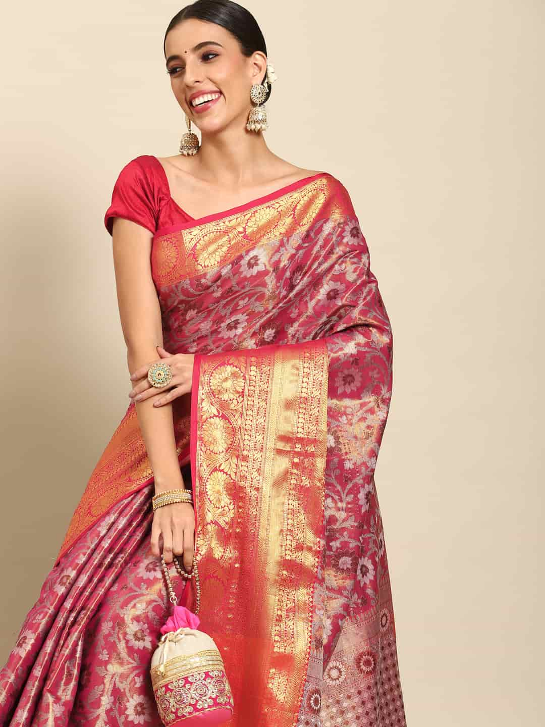 Women's Brocade Soft Silk Zari Woven Saree With Unstitched Blouse Piece