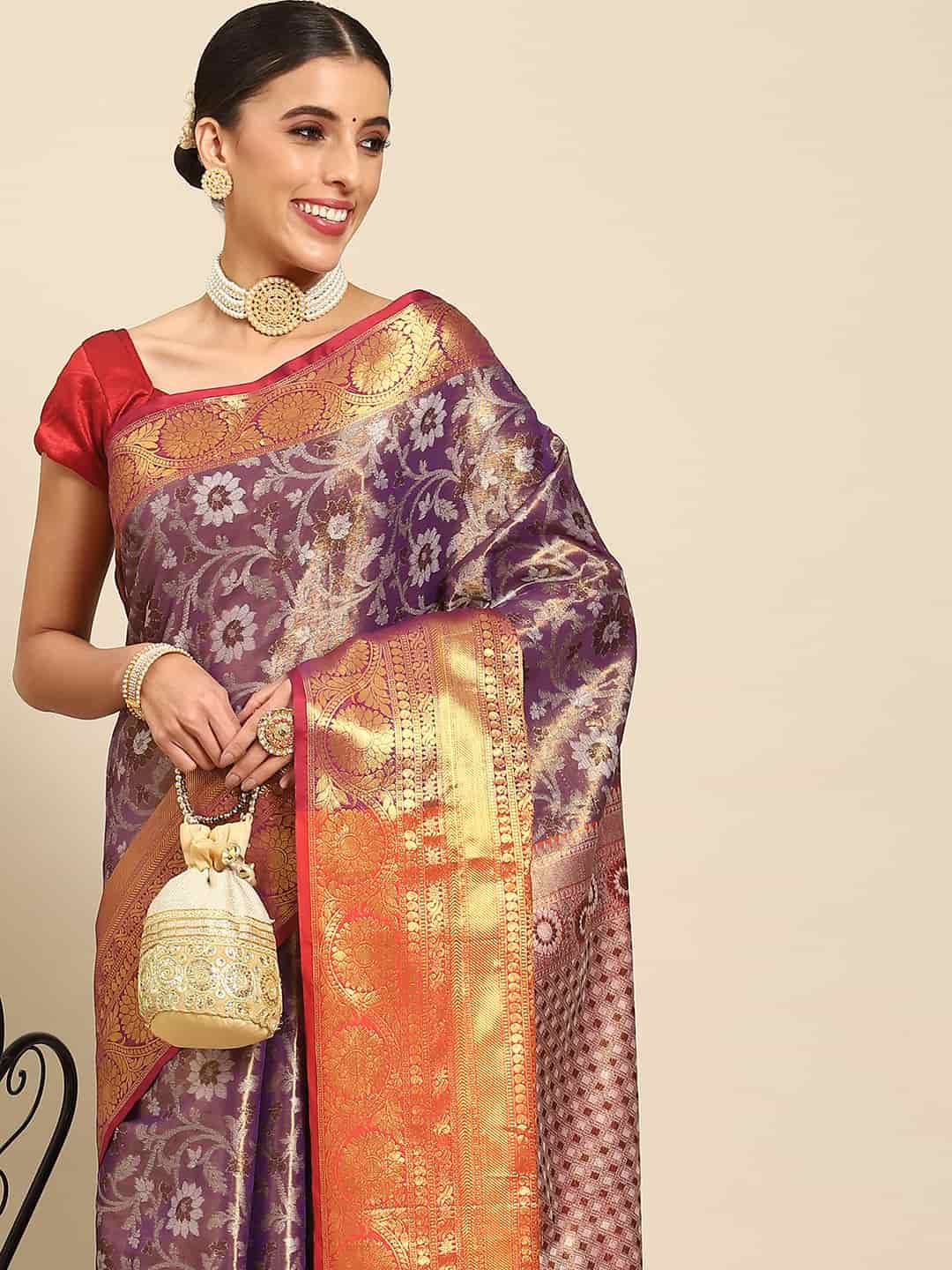 Women's Brocade Soft Silk Zari Woven Saree With Unstitched Blouse Piece