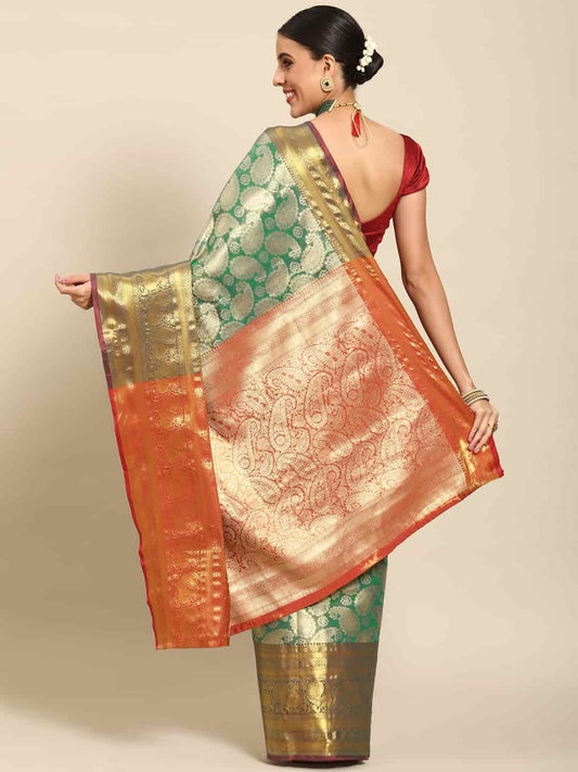 Women's Brocade Soft Silk Zari Woven Saree With Unstitched Blouse Piece