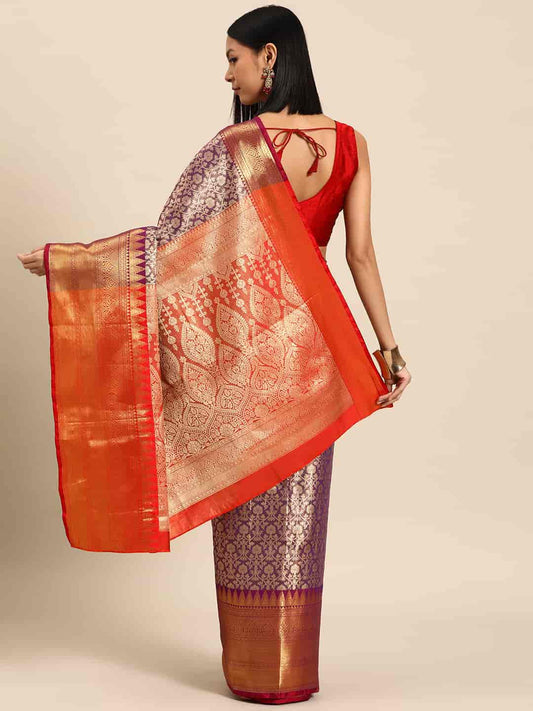 Women's Brocade Soft Silk Zari Woven Saree With Unstitched Blouse Piece
