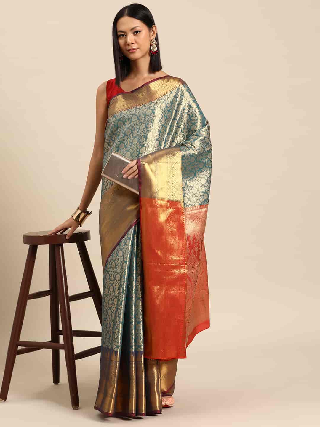 Women's Brocade Soft Silk Zari Woven Saree With Unstitched Blouse Piece