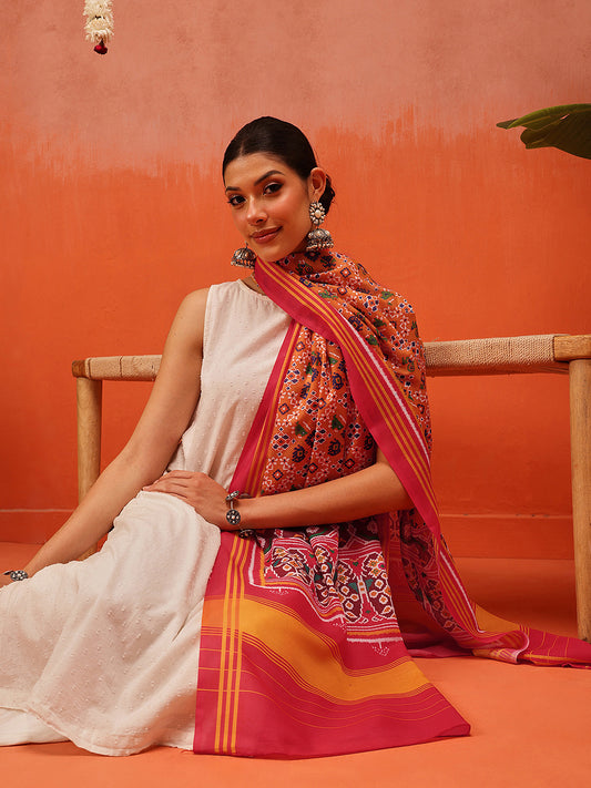 Traditional Ikkat Patola Printed Mul Cotton Dupatta