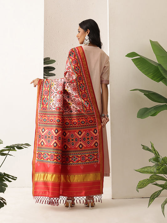 Traditional Double Ikkat Patola Dupatta With Tassels
