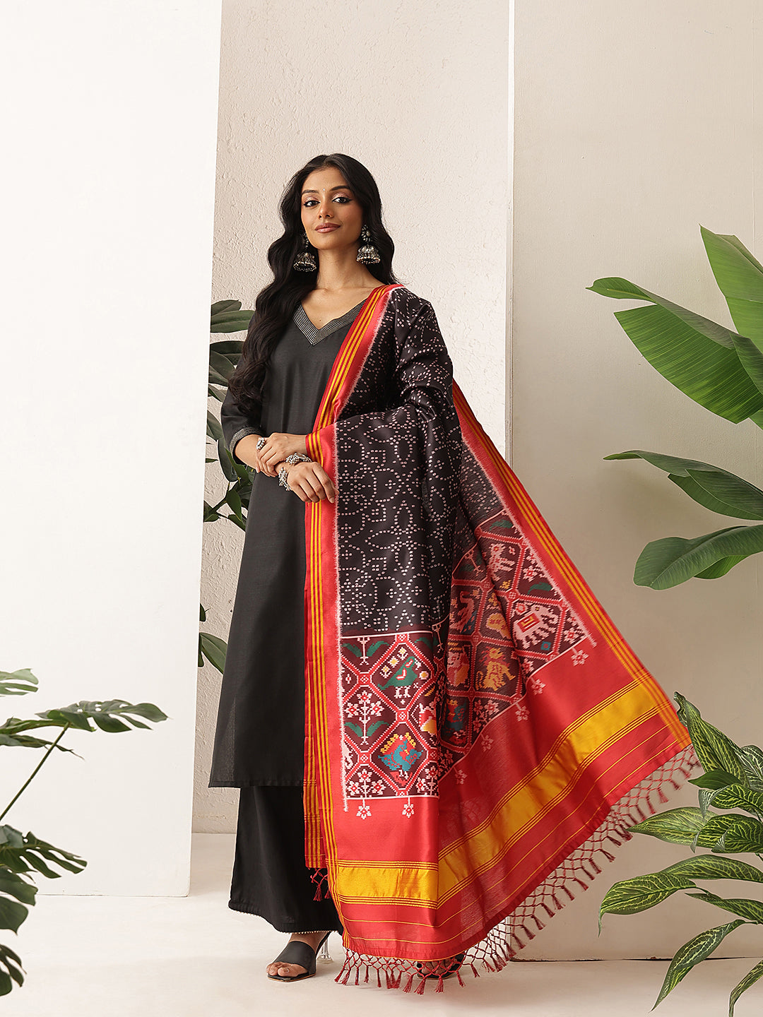 Digital Printed Traditional Bandhani Patola Dupatta With Tassels