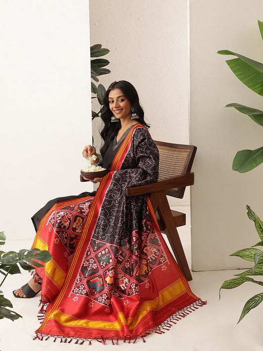 Digital Printed Traditional Bandhani Patola Dupatta With Tassels