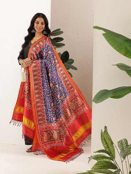Kalamkari Patola Dupatta Digital Printed With Handmade Tassels
