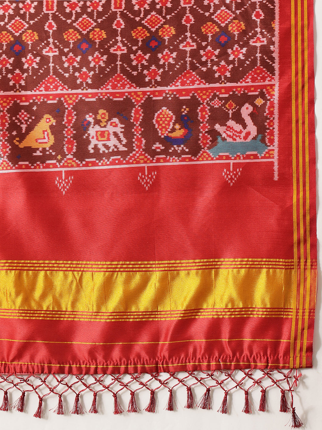 Kalamkari Patola Dupatta Digital Printed With Handmade Tassels