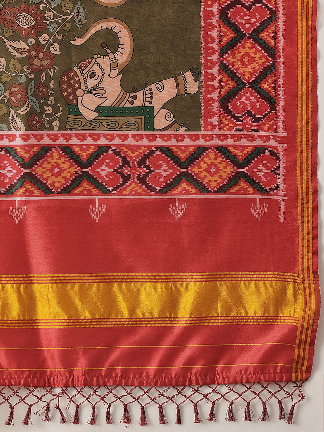 Kalamkari Patola Dupatta Digital Printed With Handmade Tassels