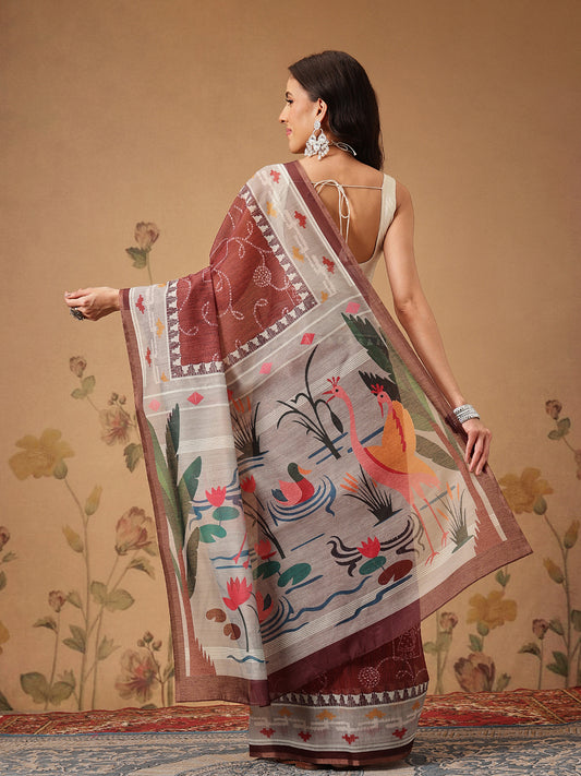 Bandhani Printed Chanderi Saree With Paithani Border