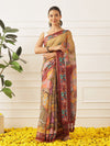 Kalamkari Printed Cotton Chanderi Saree With Beautifull Tassels