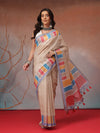 Digital Printed Premium Cotton Blend Chanderi Saree with Traditional Motifs & Tassel