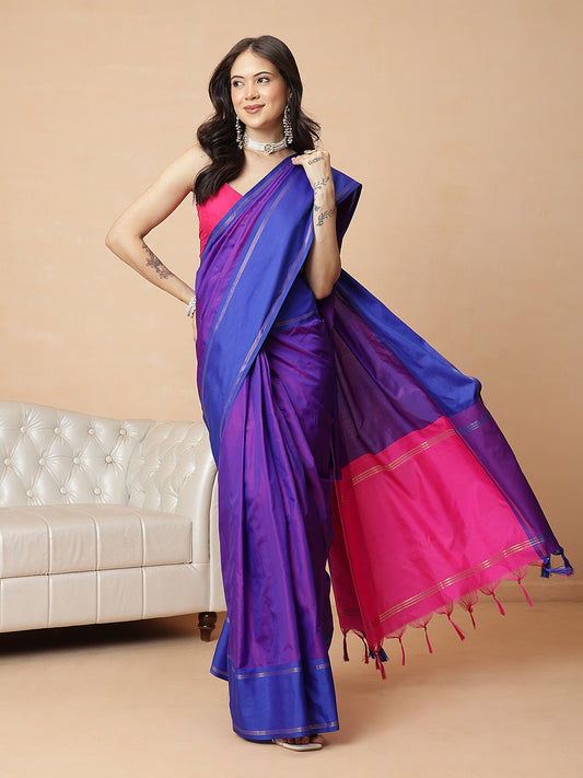 Women's Arani Pattu Soft Silk Upada Solid Ready to Wear Saree