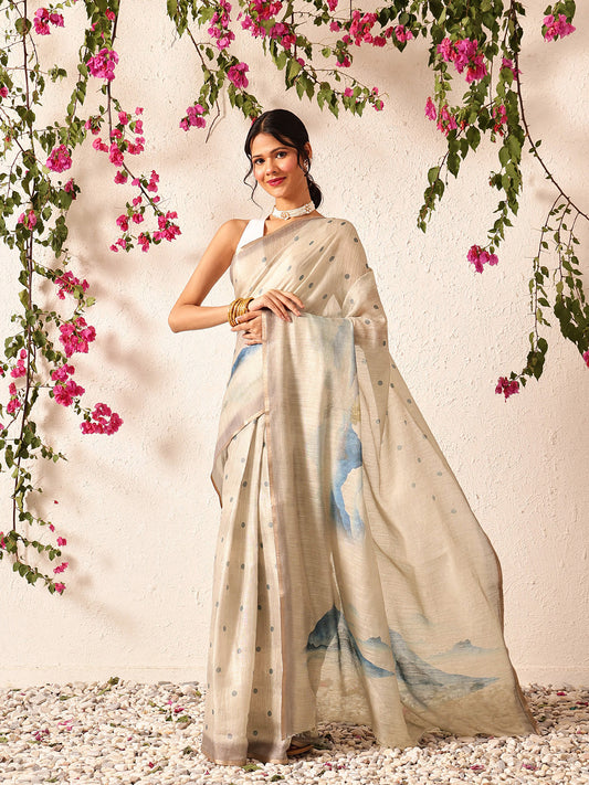 Cotton Zari Tissue Printed Ready to Wear Saree